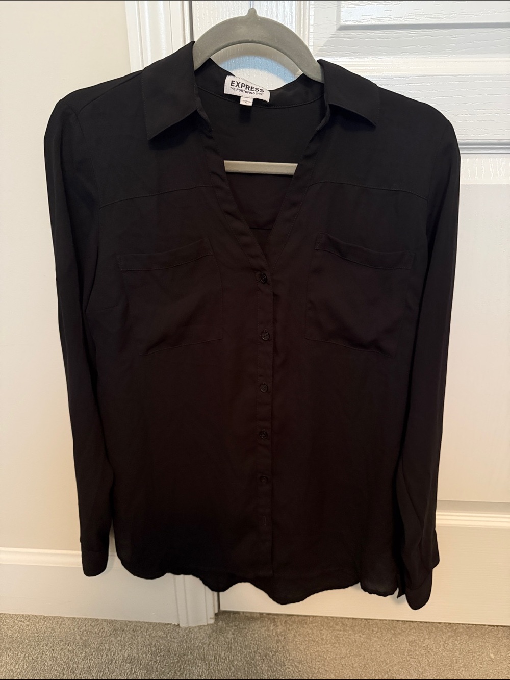 Express Black V-Neck Button Blouse